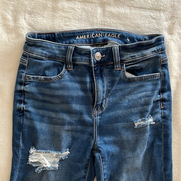 American Eagle Next Level Stretch High Hi -Rise Jeggings Jeans 4 Short Dark Wash - Picture 2 of 4